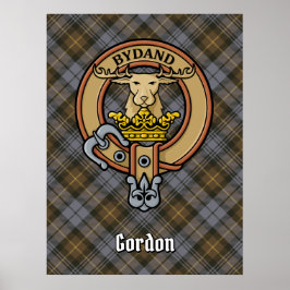 Poster Clan Gordon Crest sobre o Weathered Tartan