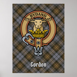 Poster Clan Gordon Crest sobre o Weathered Tartan