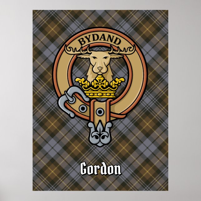 Poster Clan Gordon Crest sobre o Weathered Tartan (Frente)