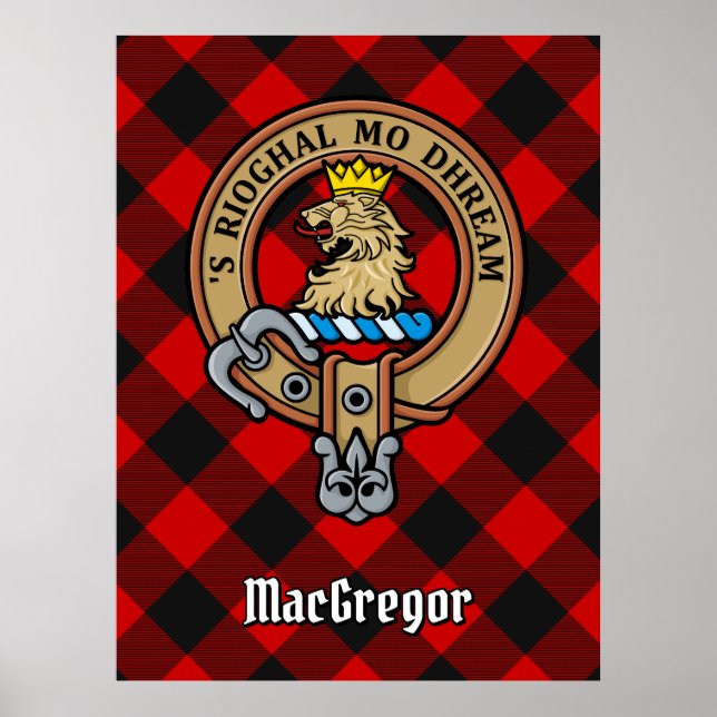 Poster Clan Gregor Crest sobre Rob Roy Tartan (Frente)