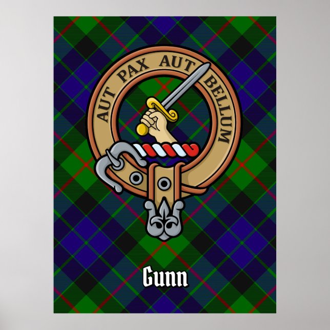 Poster Clan Gunn Crest sobre Tartan (Frente)
