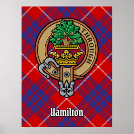 Poster Clan Hamilton Crest sobre o Red Tartan