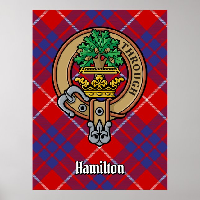 Poster Clan Hamilton Crest sobre o Red Tartan (Frente)