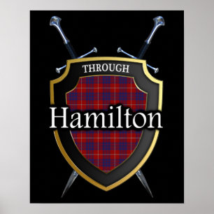 Poster Clan Hamilton Tartan Scottish Shield & Swords