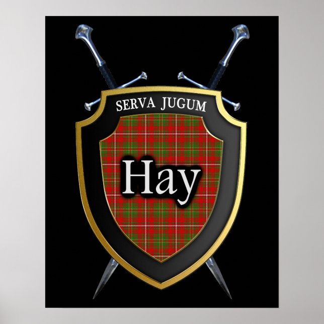 Pôster Clan Hay Tartan Scottish Shield & Swords (Frente)