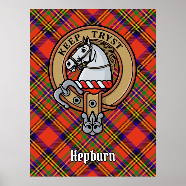 Poster Clan Hepburn Crest sobre Tartan (Frente)