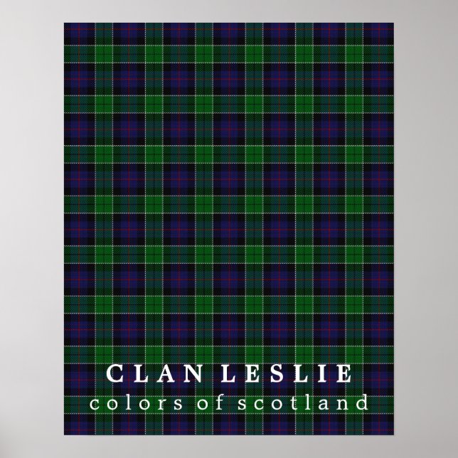 Pôster Clan Leslie Colors da Scotland Tartan (Frente)