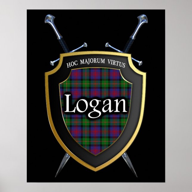 Pôster Clan Logan Tartan Scottish Shield & Swords (Frente)