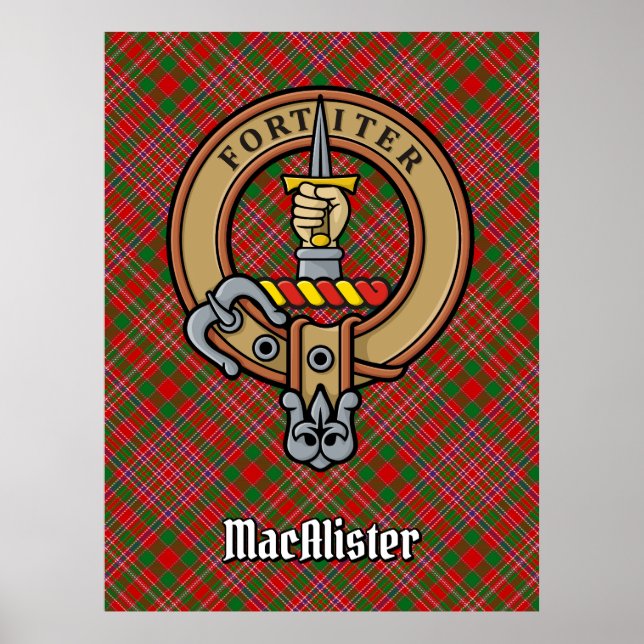Poster Clan MacAlister Crest sobre Tartan (Frente)