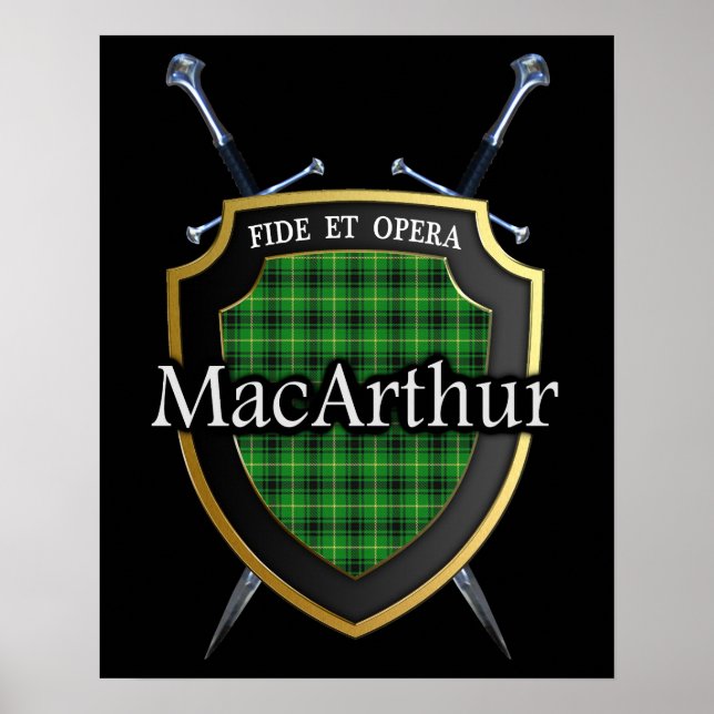Pôster Clan MacArthur Tartan Scottish Shield & Swords (Frente)