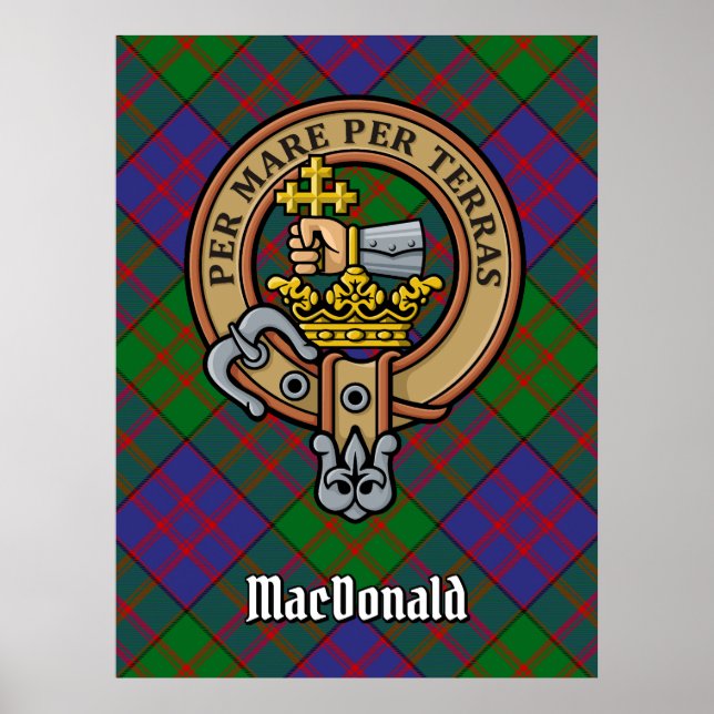 Poster Clan MacDonald Crest sobre Tartan (Frente)