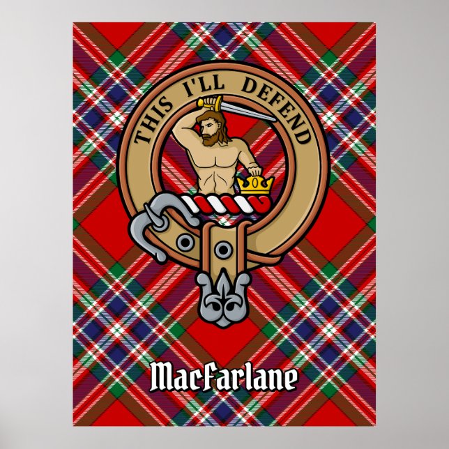 Poster Clan MacFarlane Crest sobre Red Tartan (Frente)