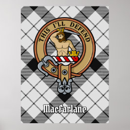 Poster Clan MacFarlane Crest sobre Tartan Preto e Branco