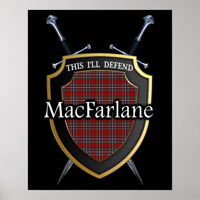 Pôster Clan MacFarlane Tartan Scottish Shield & Swords (Frente)