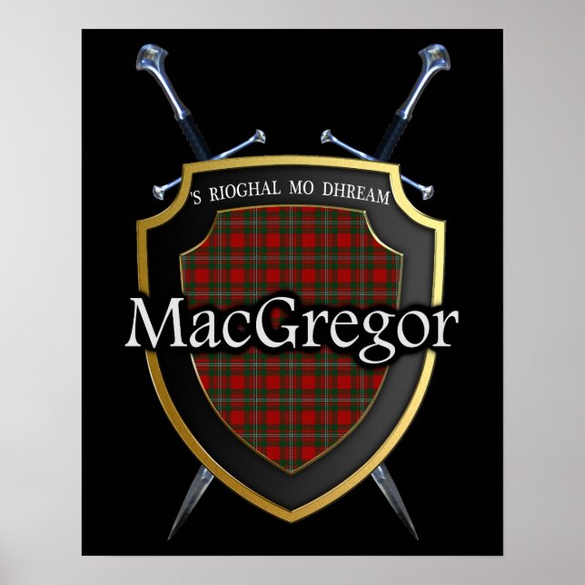 Pôster Clan MacGregor Tartan Scottish Shield & Swords (Frente)