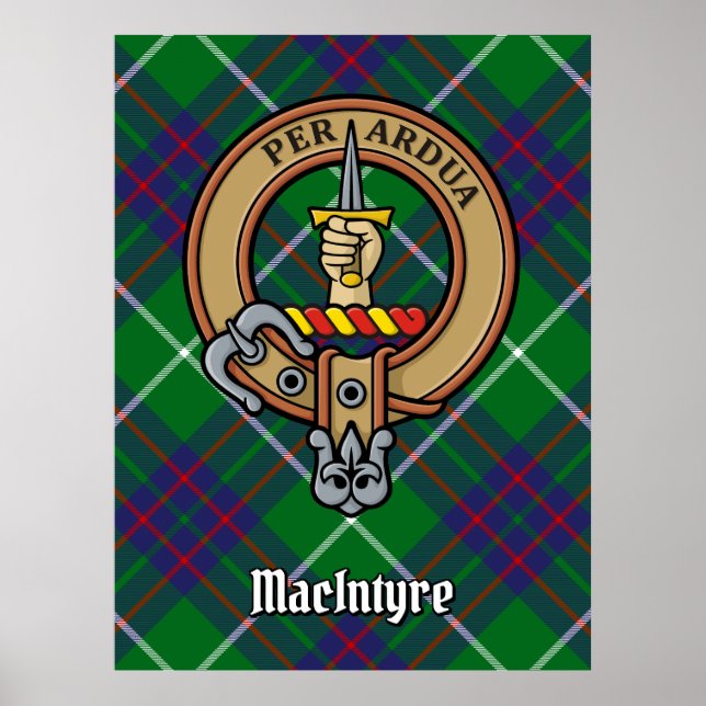 Poster Clan MacIntyre Crest sobre Tartan (Frente)