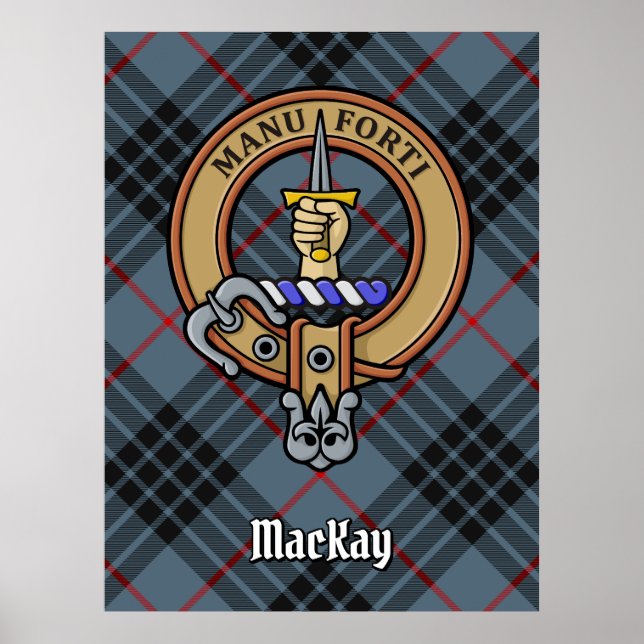 Poster Clan MacKay Crest sobre Blue Tartan (Frente)