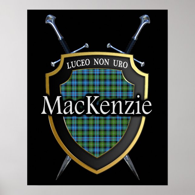 Pôster Clan MacKenzie Tartan Scottish Shield & Swords (Frente)
