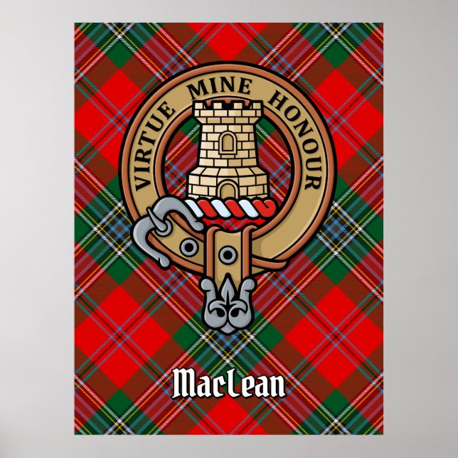 Poster Clan MacLean Crest sobre Tartan (Frente)