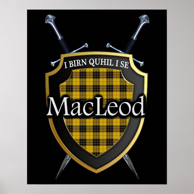 Poster Clan MacLeod Tartan Scottish Shield & Swords (Frente)