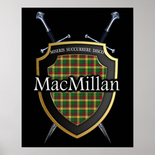 Pôster Clan MacMillan Tartan Scottish Shield & Swords (Frente)