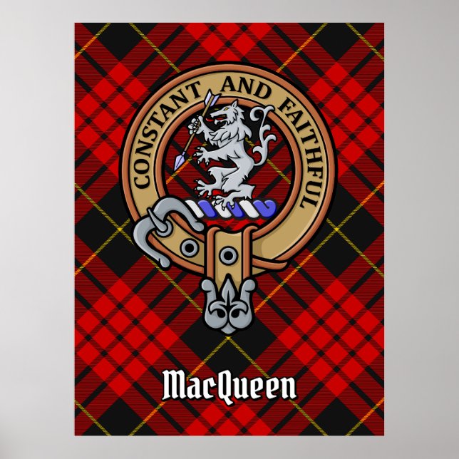 Poster Clan MacQueen Crest sobre Tartan (Frente)