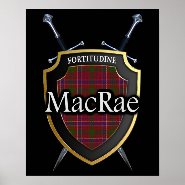 Poster Clan MacRae Tartan Scottish Shield & Swords (Frente)