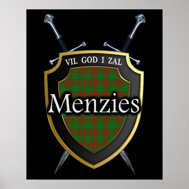 Poster Clan Menzies Tartan Scottish Shield & Swords (Frente)