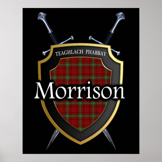 Pôster Clan Morrison Tartan Scottish Shield & Swords (Frente)