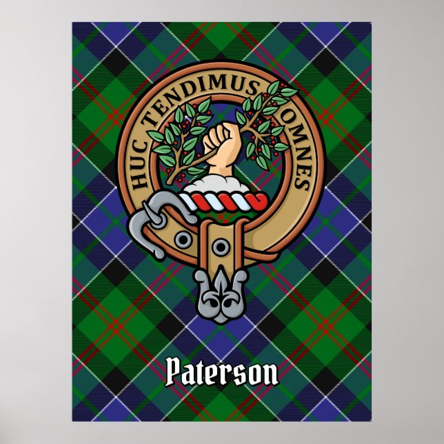 Poster Clan Paterson Crest sobre Tartan (Frente)