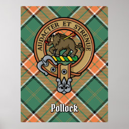 Poster Clan Pollock Crest sobre Tartan