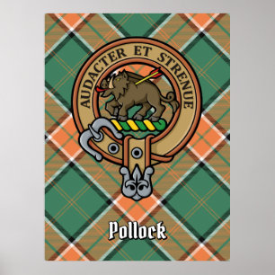 Poster Clan Pollock Crest sobre Tartan