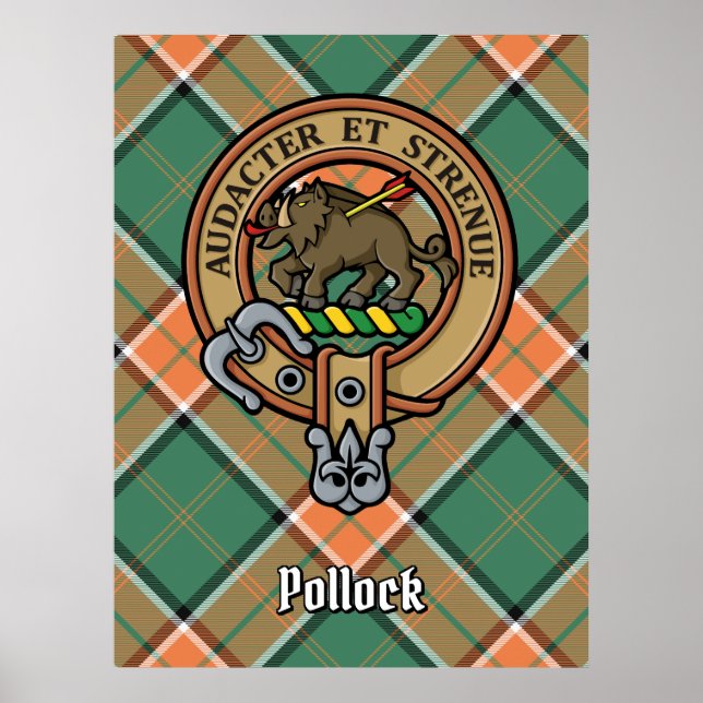 Poster Clan Pollock Crest sobre Tartan (Frente)