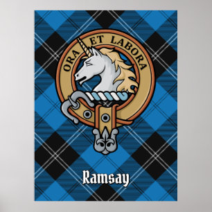 Poster Clan Ramsay Crest sobre Blue Hunting Tartan