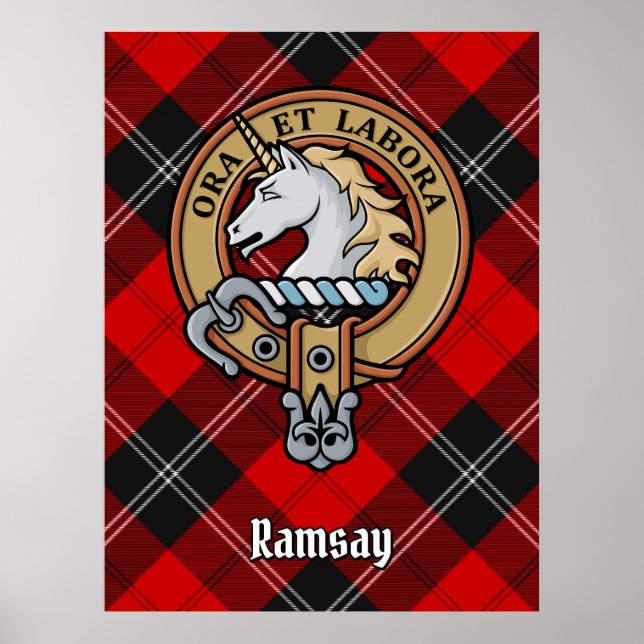Poster Clan Ramsay Crest sobre o Red Tartan (Frente)