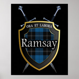 Poster Clan Ramsay Tartan Scottish Shield & Swords