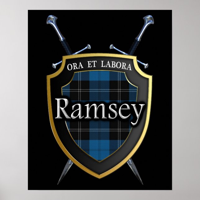 Pôster Clan Ramsey Tartan Scottish Shield & Swords (Frente)