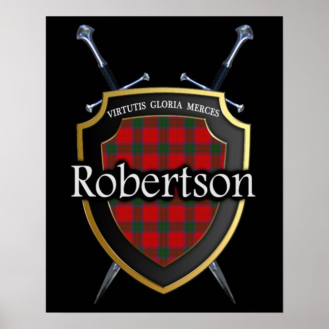 Pôster Clan Robertson Tartan Scottish Shield & Swords (Frente)