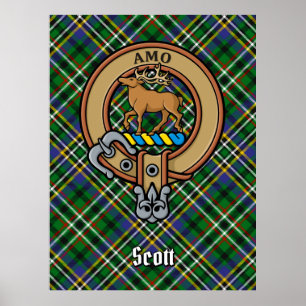 Poster Clan Scott Crest sobre Green Tartan