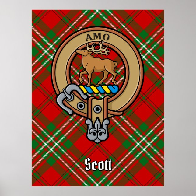 Poster Clan Scott Crest sobre Red Tartan (Frente)