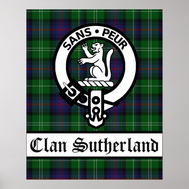 Poster Clan Sutherland Crest Crachá & Tartan (Frente)
