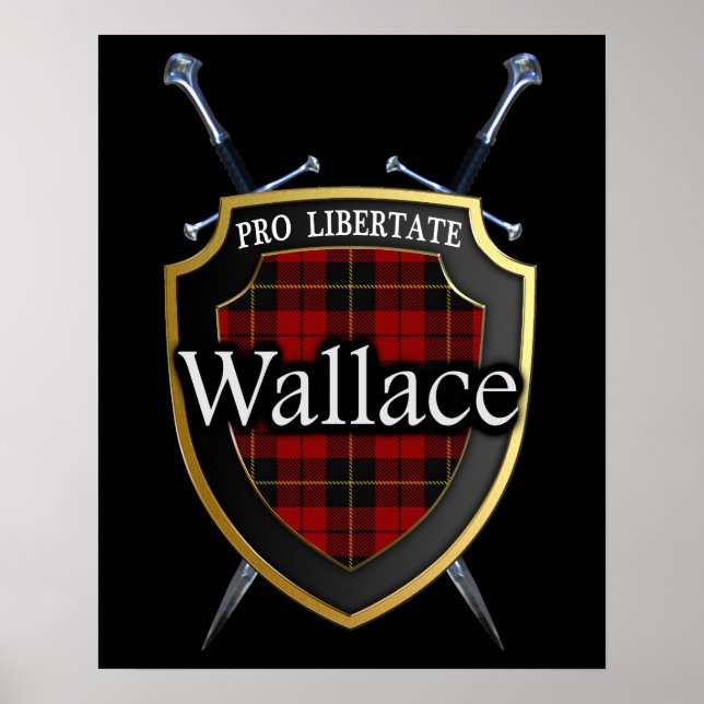 Pôster Clan Wallace Tartan Scottish Shield & Swords (Frente)