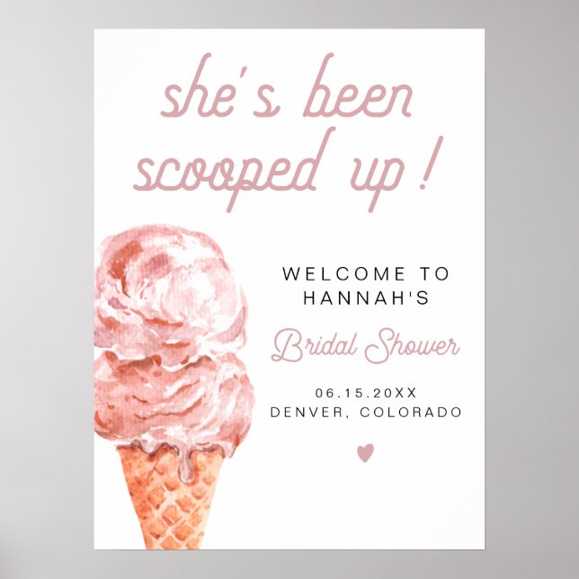 Poster CLARA Retro Ice Cream Blush Bridal Shower Welcome (Frente)
