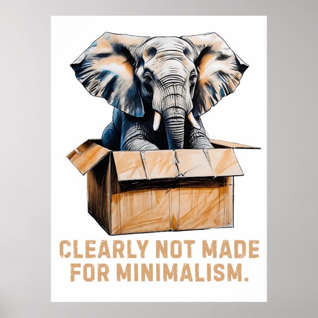 Poster Claramente Não Feito para Minimalismo - Elefante E (Frente)