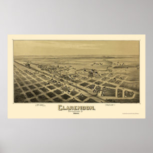 Poster Clarendon, Mapa Panorâmico TX - 1890
