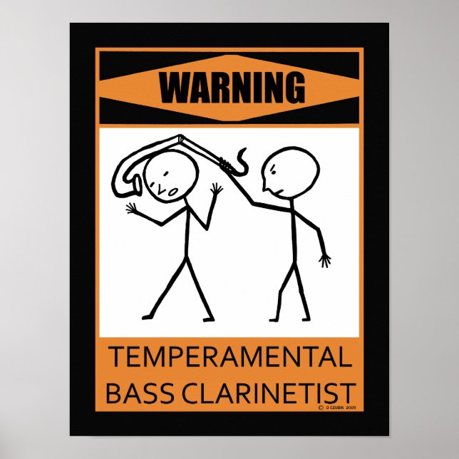 Poster Clarinetista de Bass Temperamental de Aviso (Frente)