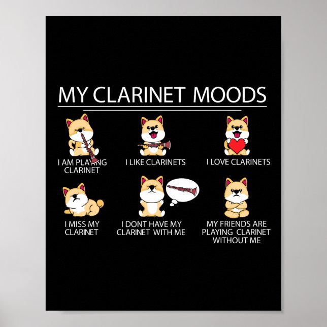 Poster Clarinetista Shiba Inu Músico-Cão Presente Clarine (Frente)