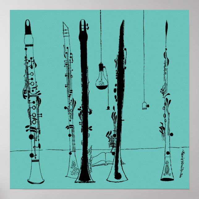 Poster Clarinets Jazz Vintage Ilustração (Frente)