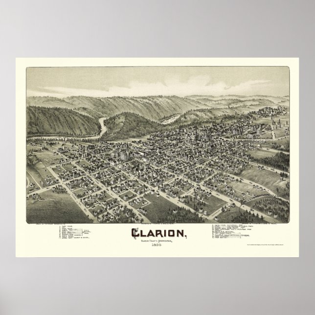 Poster Clarion, PA Panorâmica - 1896 (Frente)
