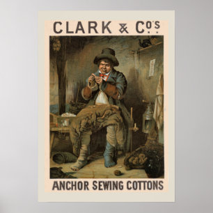Poster Clarks Anchor Sewing Cottons Vintage Advertisement